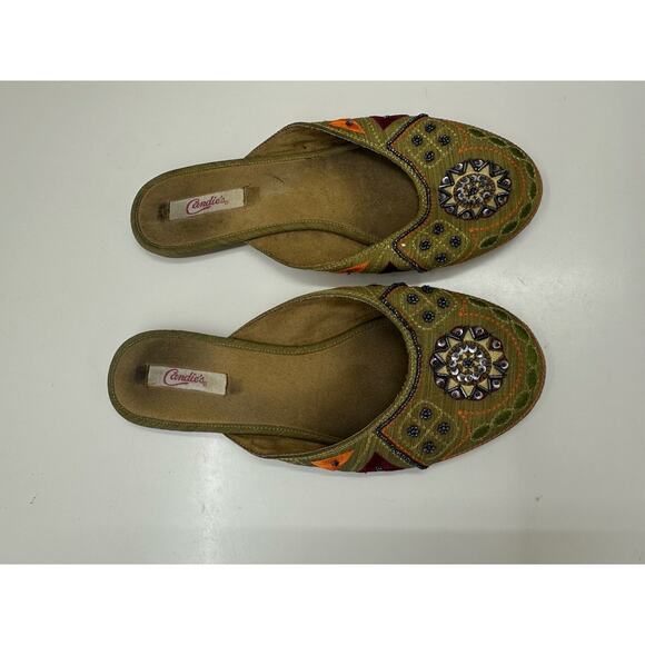 Candies Womens Flats Size Unknown Green Slip On Beaded Embellished - Picture 1 of 9